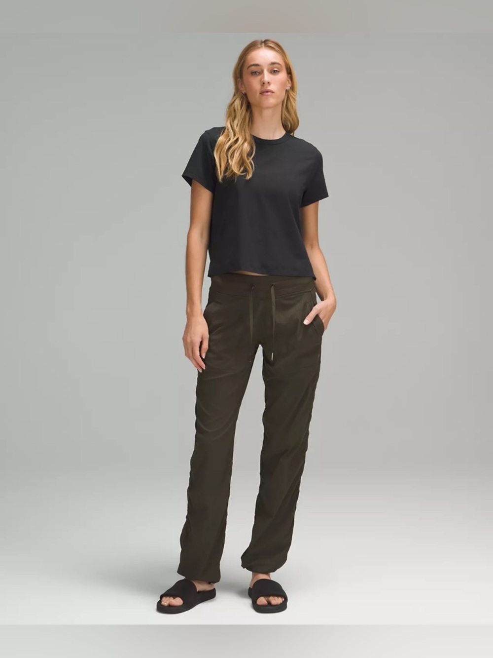 Women’s Lululemon Classic-Fit Cotton-Blend Black T-Shirt, Fits Like A Small